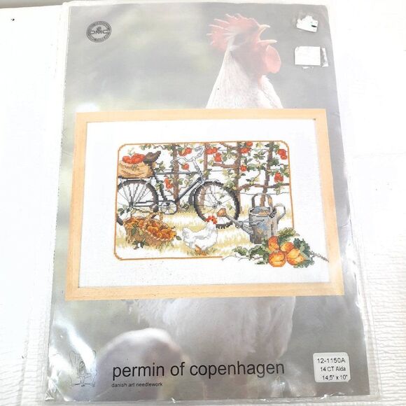 Permin of Copenhagen Other - Permin of Copenhagen needlework cross stitch kit farm chicken hen bike 12-1150a